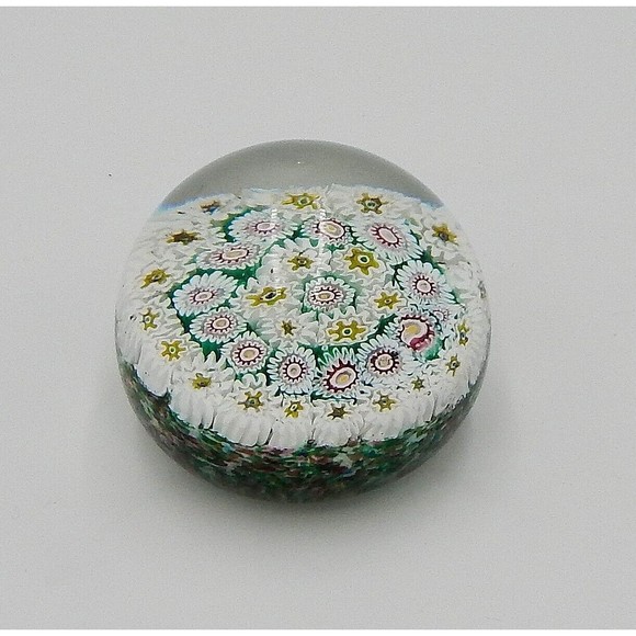 Millefiori Art Glass Paperweight Packed Cane Gold Green White 3 Inch - Picture 4 of 11
